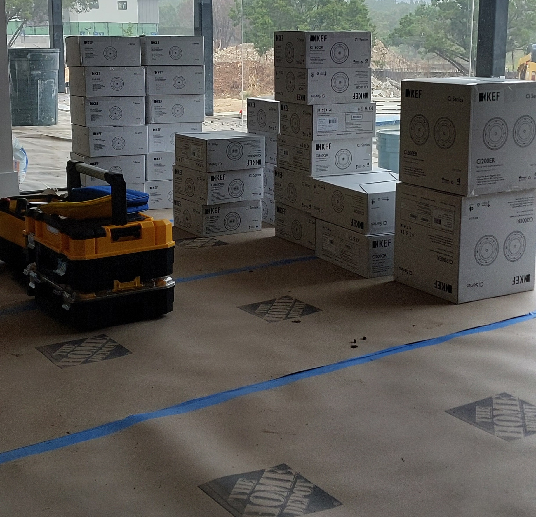 Speaker equipment staged for installation