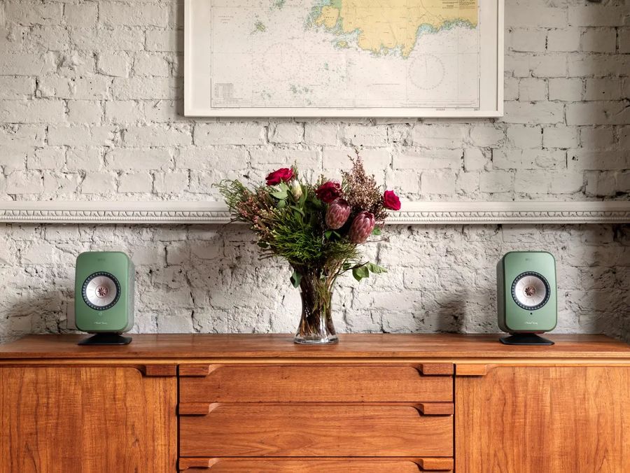 Premium bookshelf speakers in a living space